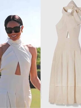 Heidi Merrick Ginger Ivory Halter Dress ASO Meghan Markle